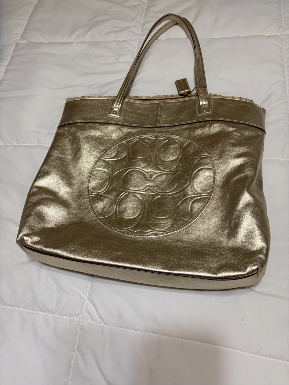 Coach Metallic Gold Leather Tote with Signature Circle Logo